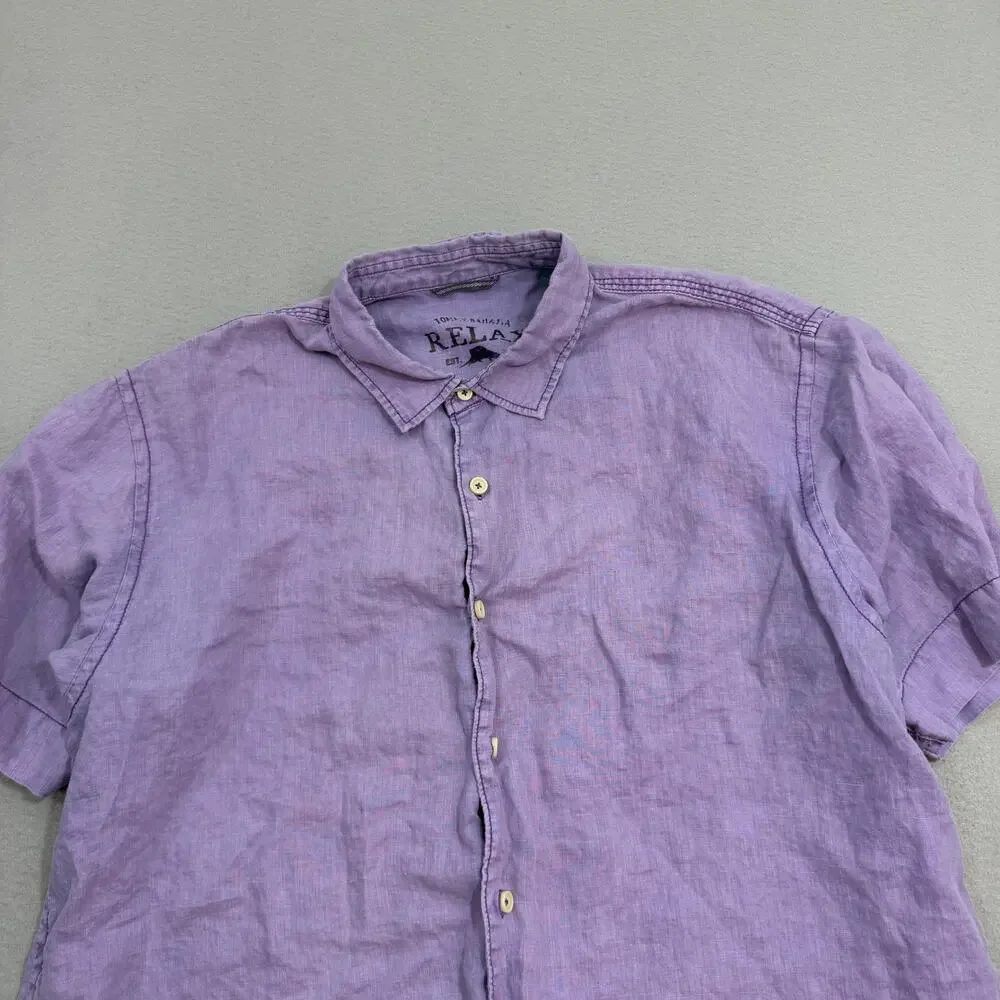Tommy Bahama Relax 100% Linen Short Sleeve Shirt Men's Extra Large Purple Camp - Picture 2 of 9